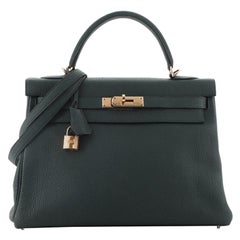 Hermes Kelly Handbag Vert Cypress Togo with Gold Hardware 32