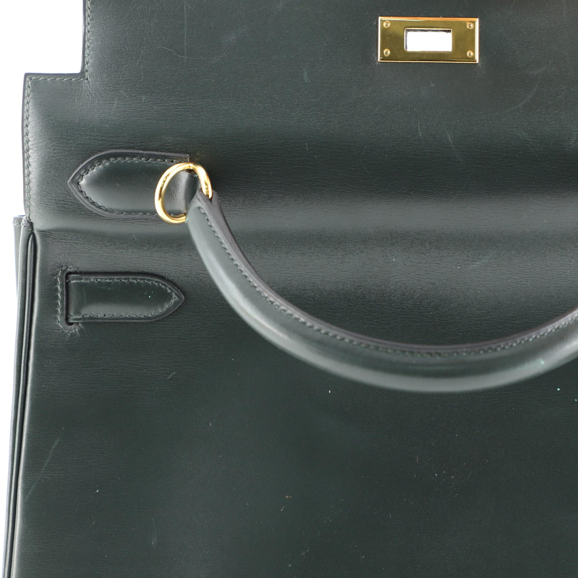 Hermes Kelly Handbag Vert Fonce Box Calf with Gold Hardware 32 3