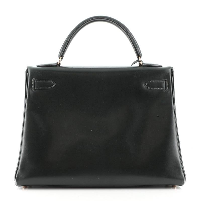 Hermes Kelly Handtasche Vert Foncé Box Kalb mit Gold Hardware 32 (Schwarz)
