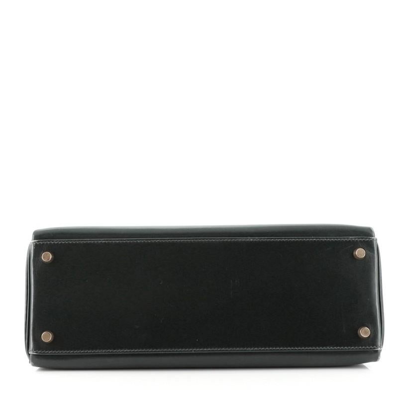 Black Hermes Kelly Handbag Vert Foncé Box Calf with Gold Hardware 32