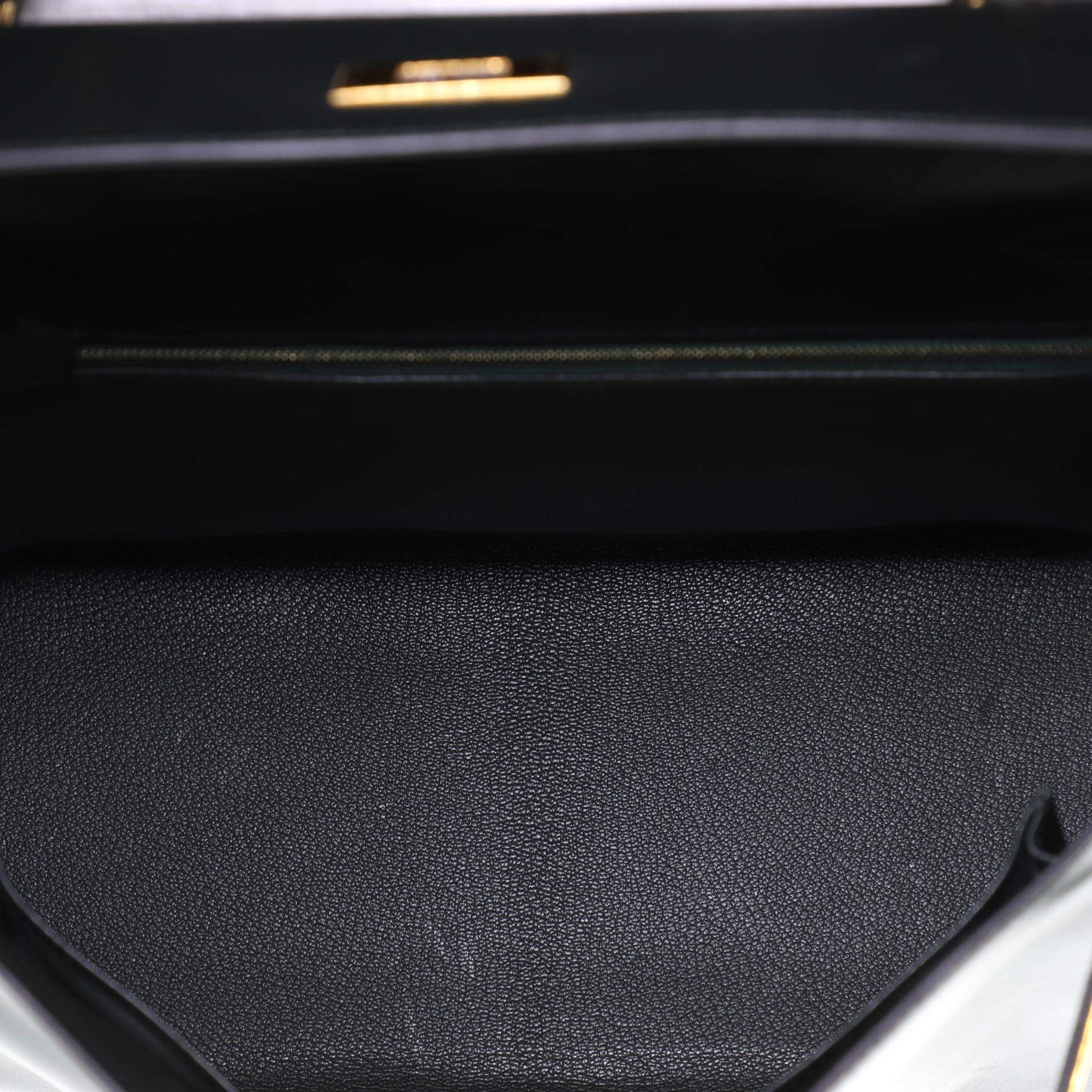 Hermes Kelly Handbag Vert Fonce Box Calf with Gold Hardware 32 In Good Condition In NY, NY