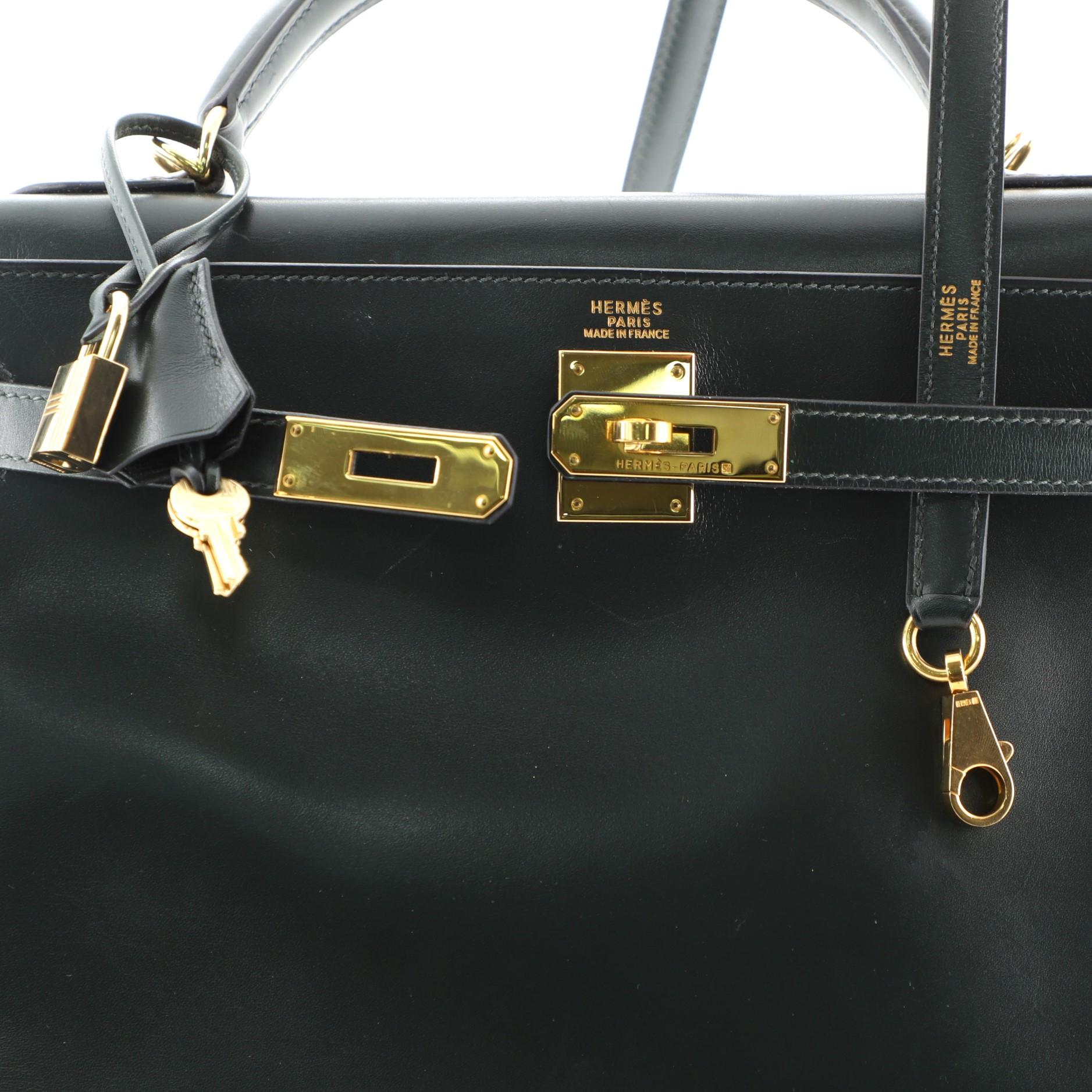 Women's or Men's Hermes Kelly Handbag Vert Fonce Box Calf with Gold Hardware 32