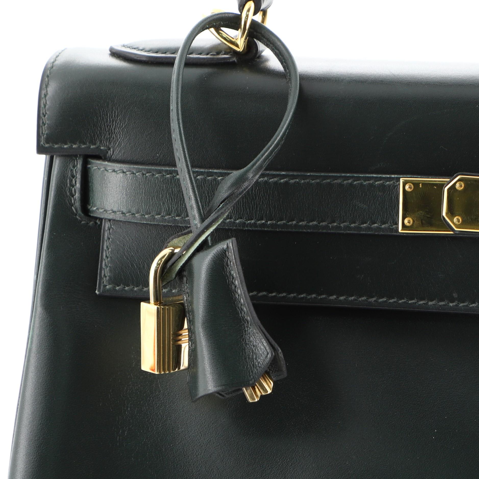 Hermes Kelly Handbag Vert Fonce Box Calf with Gold Hardware 32 2