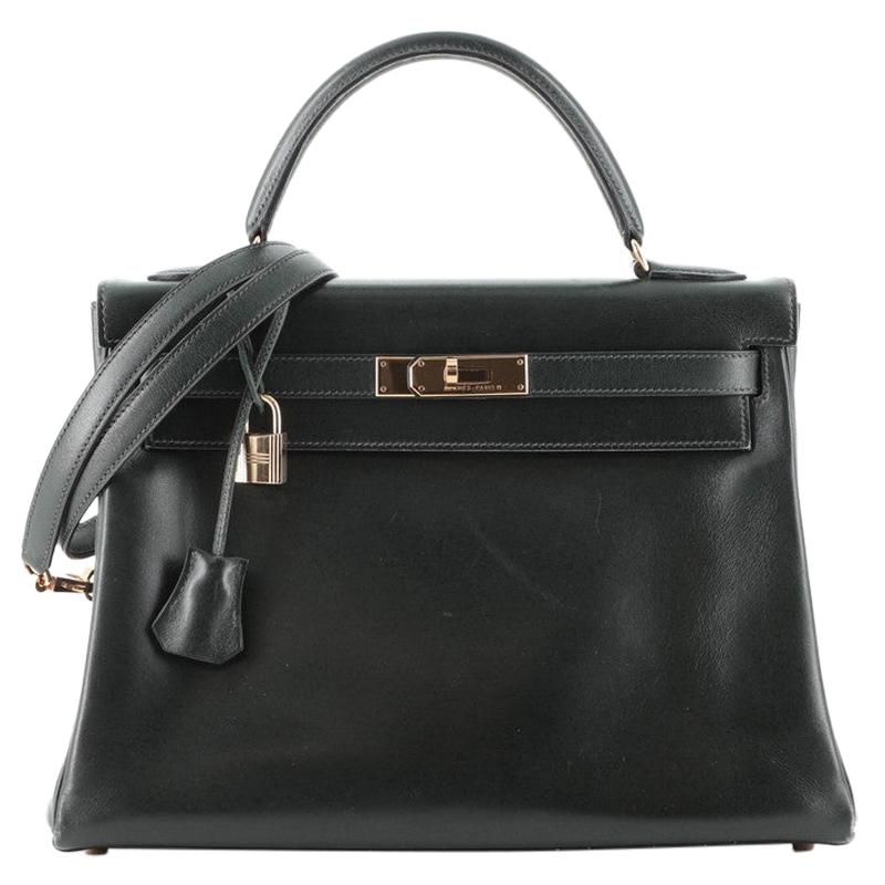 Hermes Kelly Handbag Vert Foncé Box Calf with Gold Hardware 32