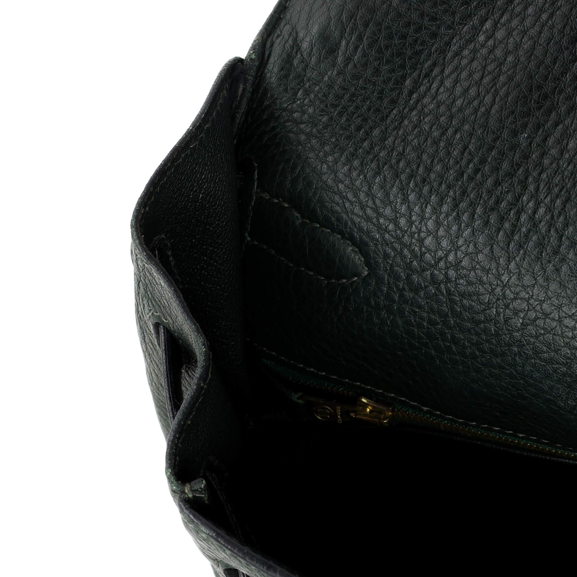 Hermes Kelly Handbag Vert Foncé Clemence with Gold Hardware 35 7