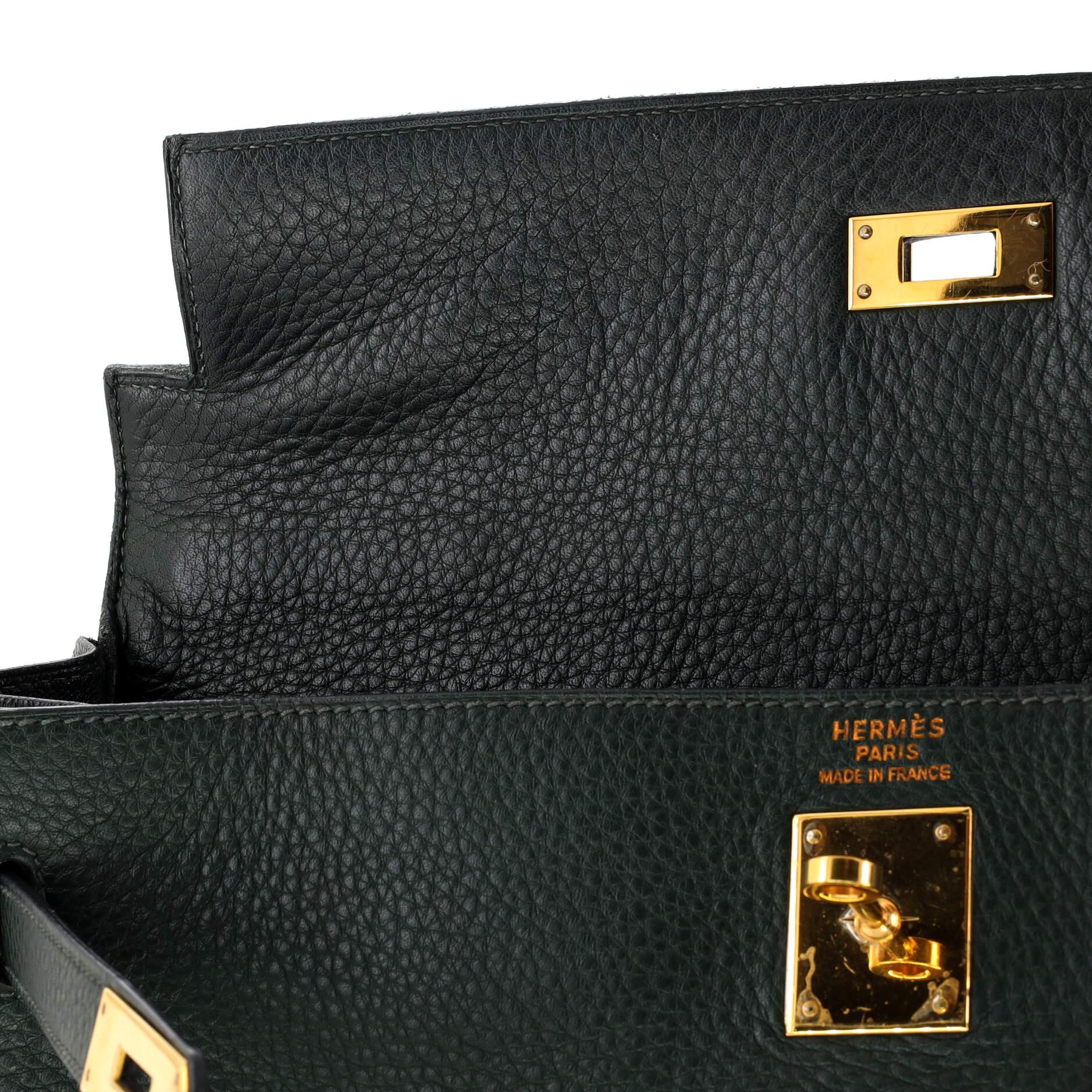 Hermes Kelly Handbag Vert Foncé Clemence with Gold Hardware 35 8