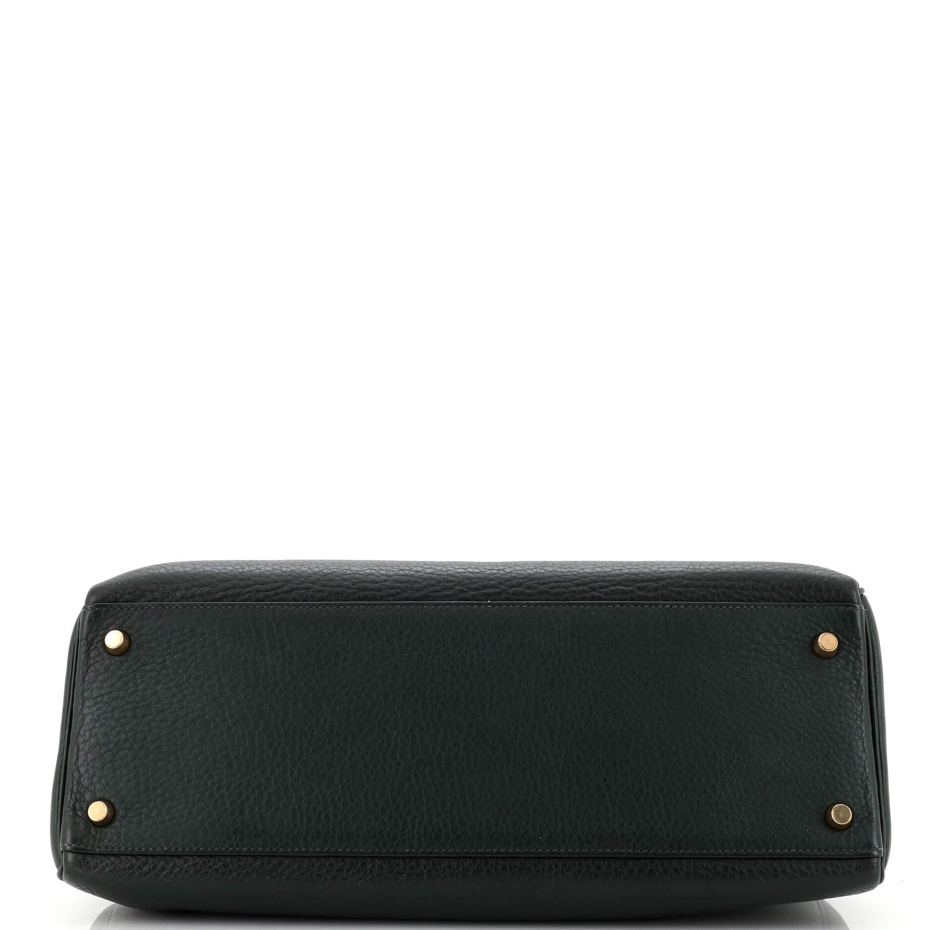 Hermes Kelly Handbag Vert Foncé Clemence with Gold Hardware 35 1