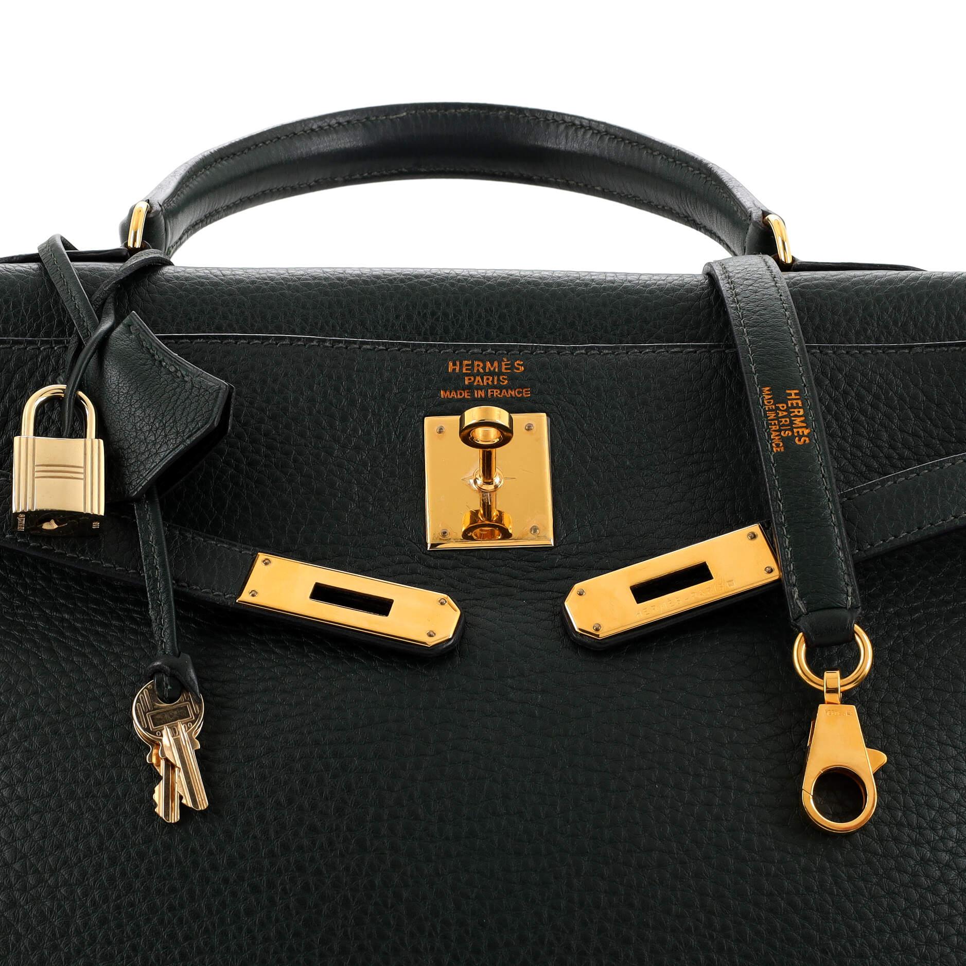 Hermes Kelly Handbag Vert Foncé Clemence with Gold Hardware 35 3