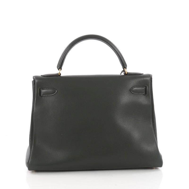 Hermes Kelly Handbag Vert Fonce Gulliver with Gold Hardware 32 In Good Condition In NY, NY