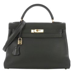 Hermes Kelly Handbag Vert Fonce Gulliver with Gold Hardware 32