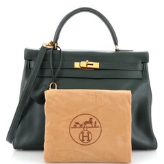 Hermes Kelly Handbag Vert Foncé Gulliver with Gold Hardware 35
