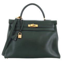 Hermes Kelly Handbag Vert Foncé Gulliver with Gold Hardware 35