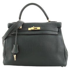 Hermes Kelly Handbag Vert Foncé Togo with Gold Hardware 32