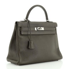 Hermes Kelly Handbag Vert Olive Clemence With Palladium Hardware 32