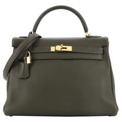 Hermes Kelly Handbag Vert Olive Togo with Gold Hardware 32