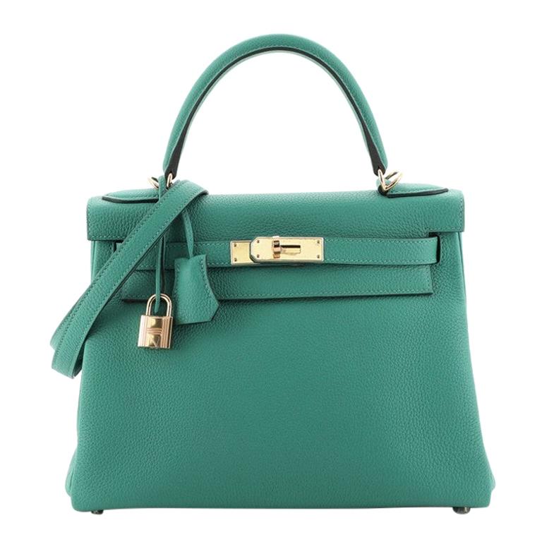 Hermes Kelly Handbag Vert Verone Togo with Gold Hardware 28