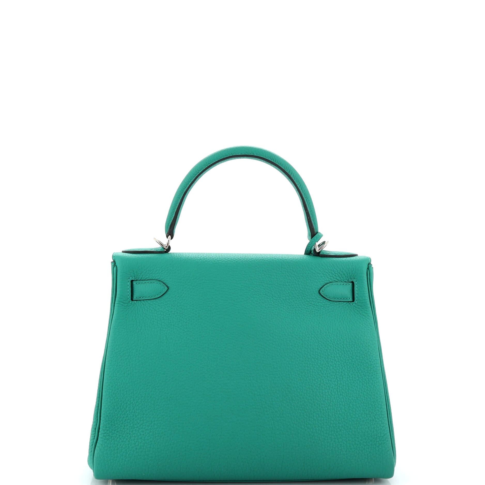 Women's or Men's Hermes Kelly Handbag Vert Verone Togo with Palladium Hardware For Sale