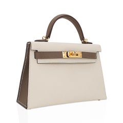 Hermes Kelly HSS 20 Sellier Craie  Etoupe Mini Bag Gold Hardware Epsom Leather