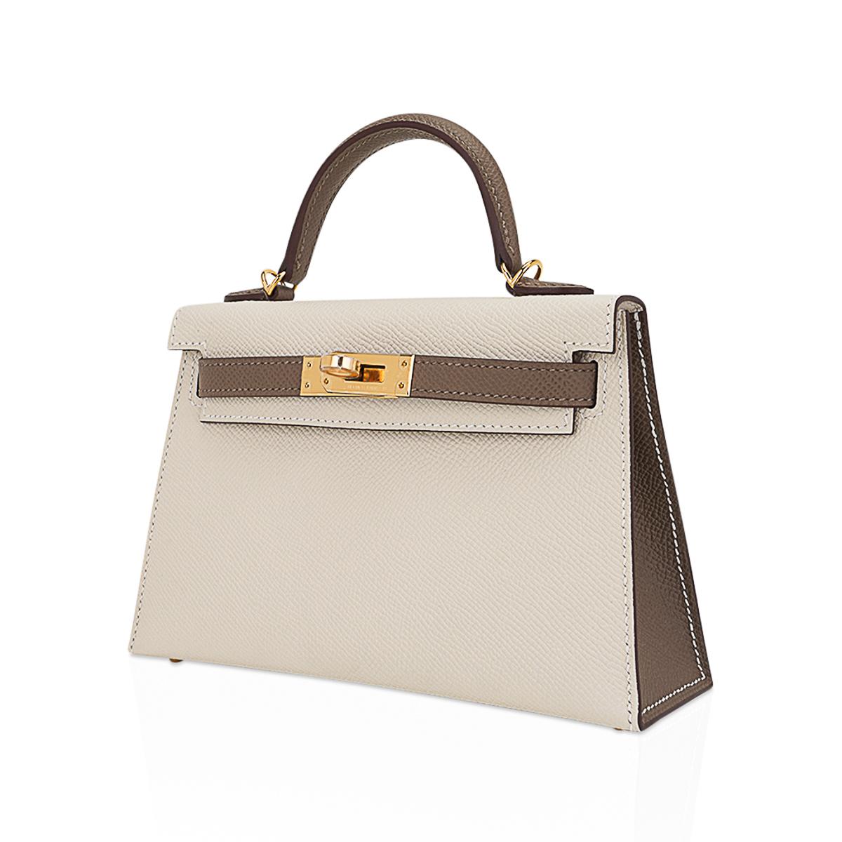 Women's Hermes Kelly HSS 20 Sellier Craie / Etoupe Mini Bag  Gold Hardware Epsom Leather For Sale