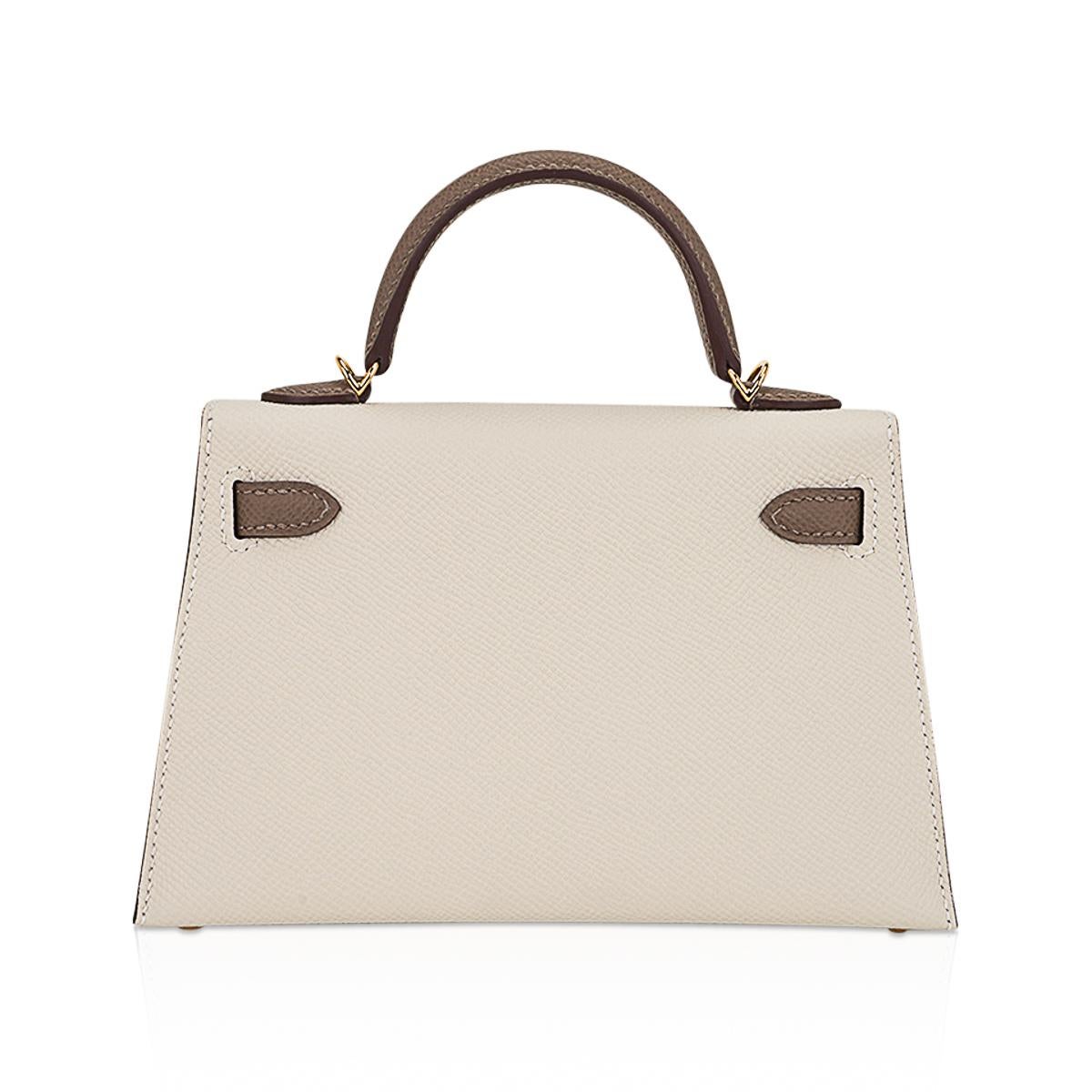 Hermes Kelly HSS 20 Sellier Craie / Etoupe Mini Bag  Gold Hardware Epsom Leather For Sale 3