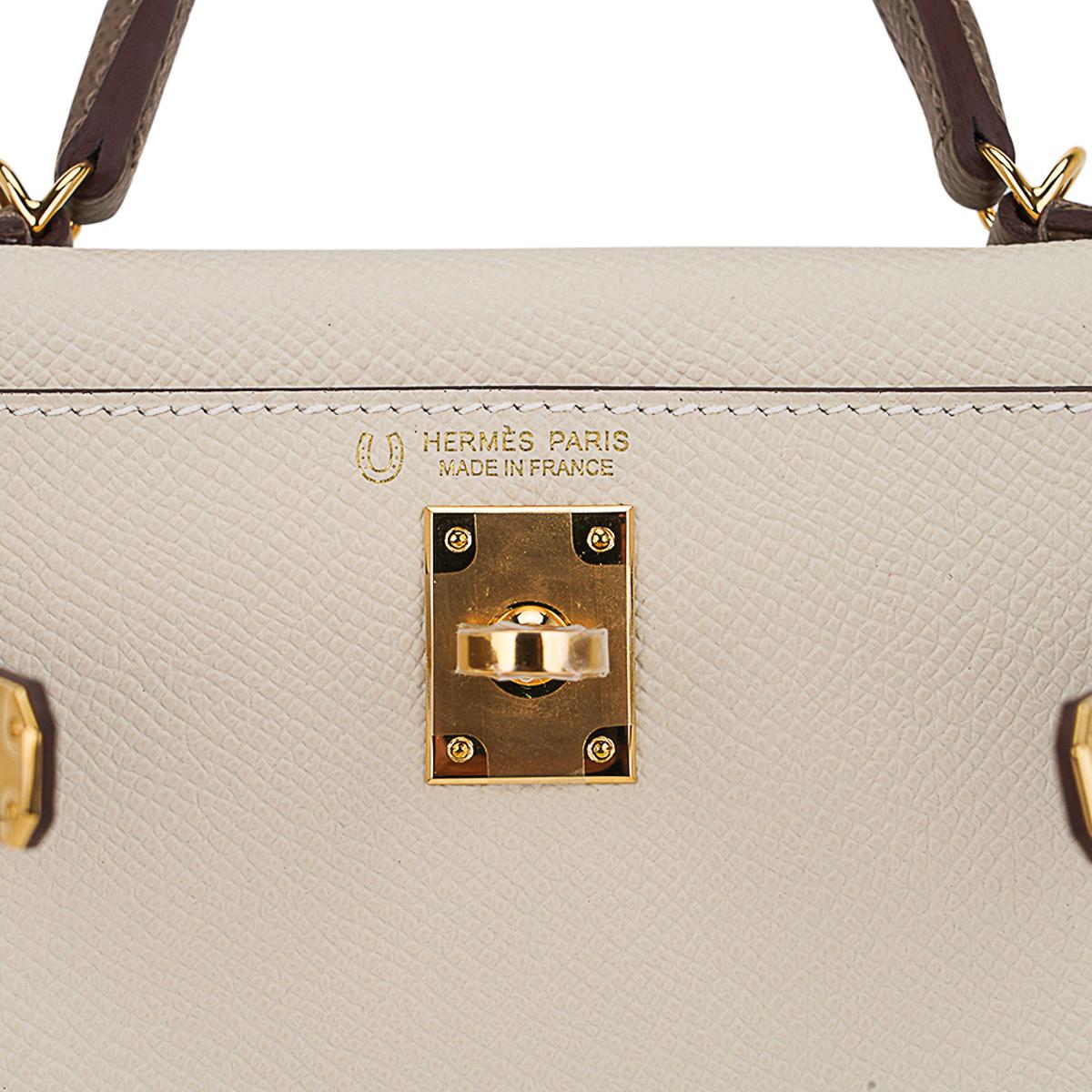 Hermes Kelly HSS 20 Sellier Craie / Etoupe Mini Bag  Gold Hardware Epsom Leather For Sale 4