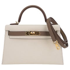 Mini sac Hermès Kelly HSS 20 Sellier Craie / Etoupe  Cuir d'Epsom à quincaillerie dorée