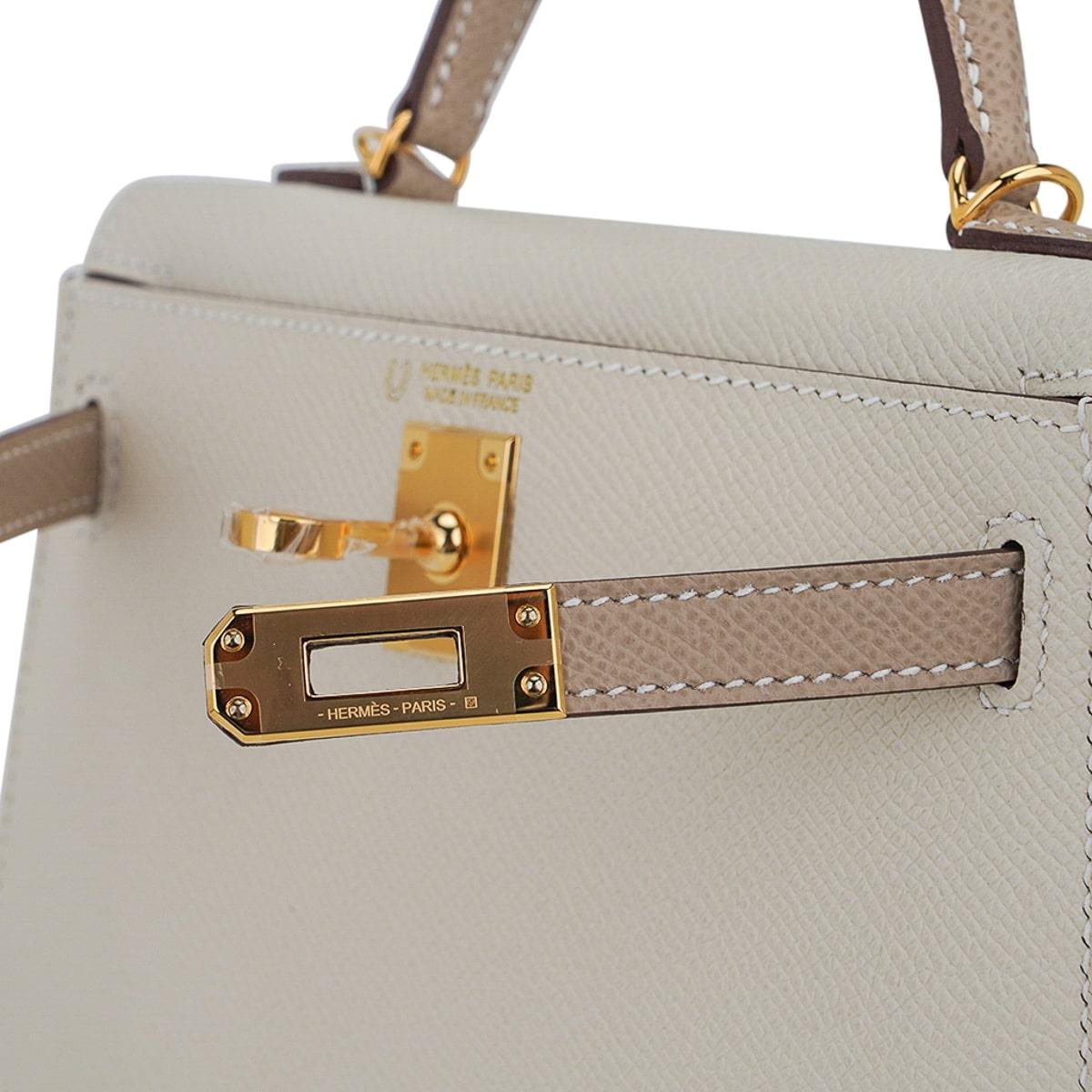  Hermes Kelly HSS 20 Sellier Craie & Trench Mini Bag Gold Hardware Epsom Leather Pour femmes 