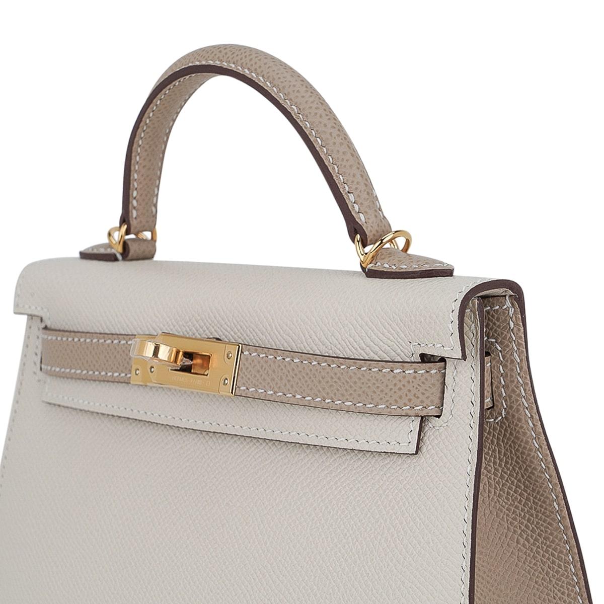 Hermes Kelly HSS 20 Sellier Craie & Trench Mini Bag Gold Hardware Epsom Leather In New Condition In Miami, FL