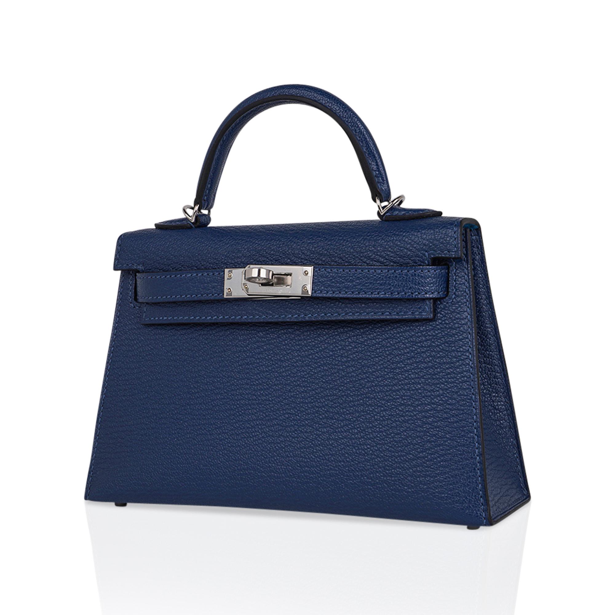 Violet Hermes Kelly Verso 20 Sellier Mini Bag Deep Bleu / Bleu Izmir Epsom Palladium en vente