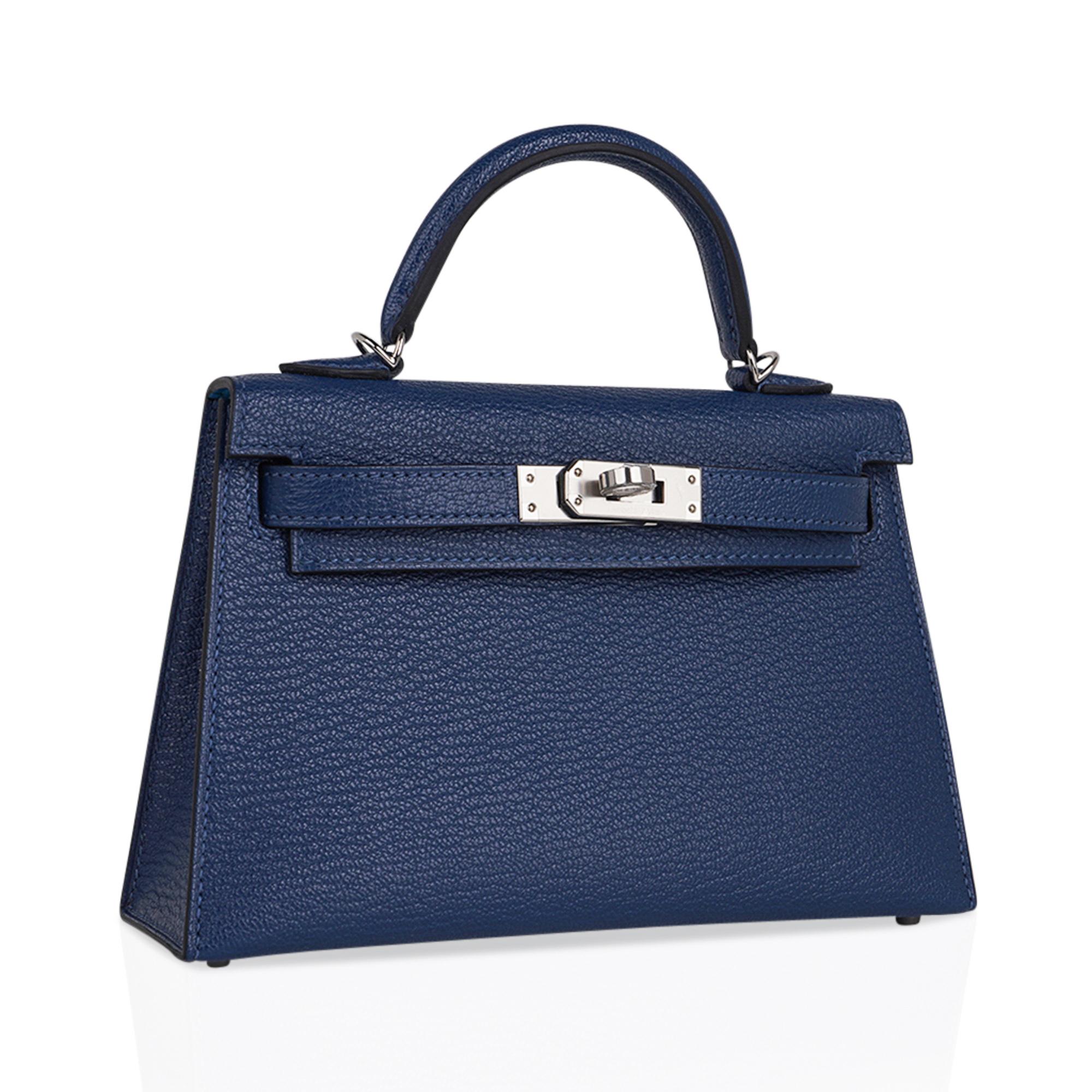 Hermes Kelly Verso 20 Sellier Mini Bag Deep Bleu / Bleu Izmir Epsom Palladium Pour femmes en vente