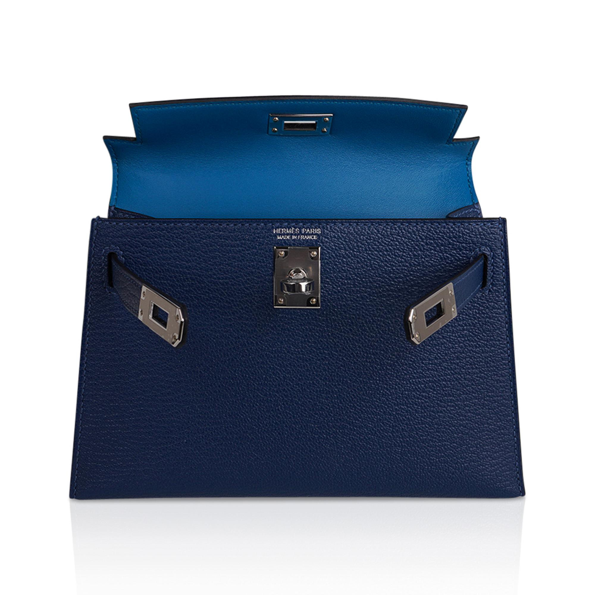 Women's Hermes Kelly Verso 20 Sellier Mini Bag Deep Bleu / Bleu Izmir Epsom Palladium