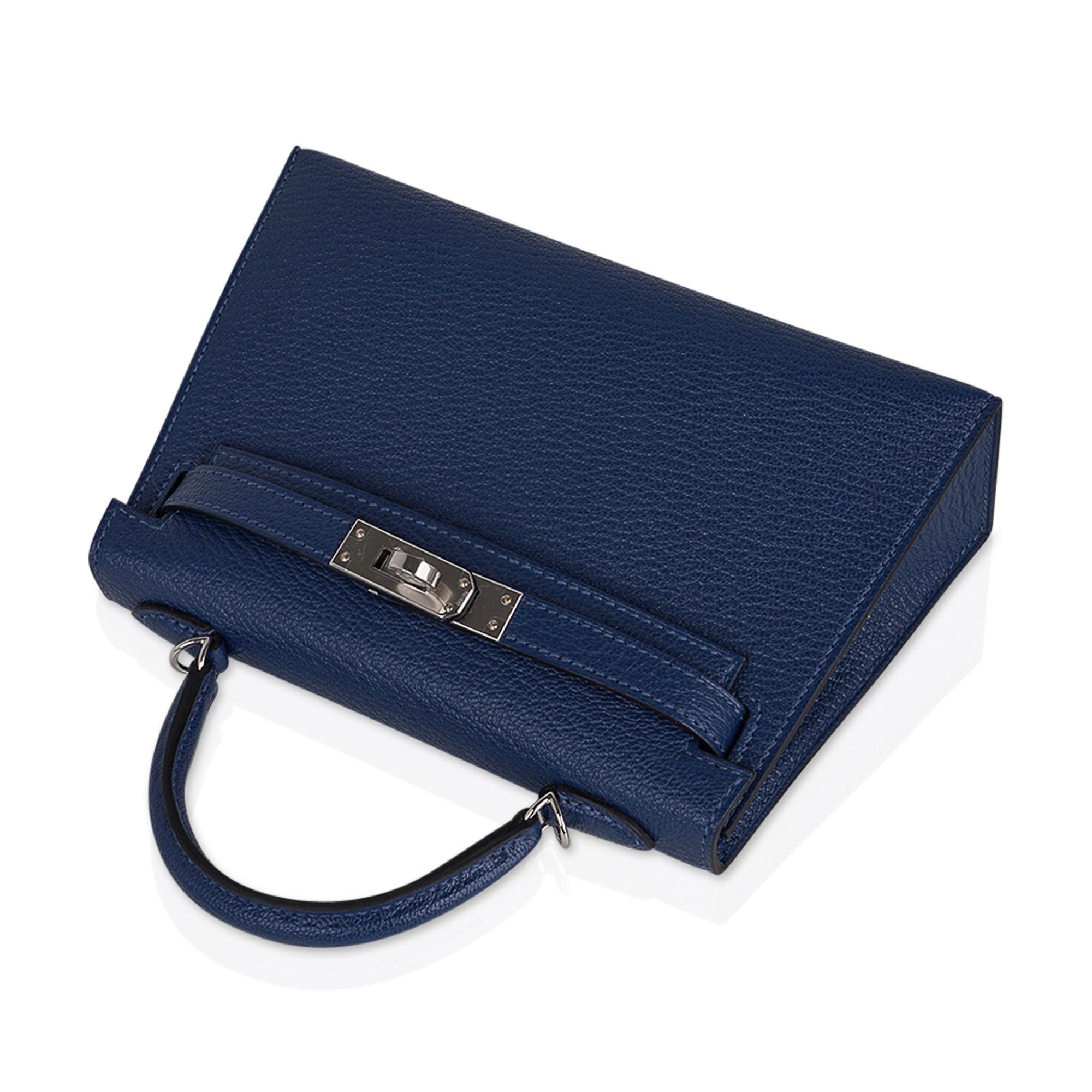 Hermes Kelly Verso 20 Sellier Mini Bag Deep Bleu / Bleu Izmir Epsom Palladium en vente 2