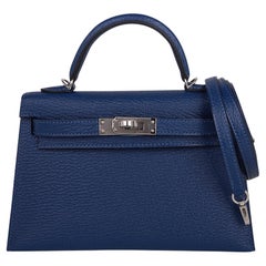 Hermes Kelly HSS 20 Sellier Mini Bag Deep Bleu / Bleu Izmir Epsom Palladium