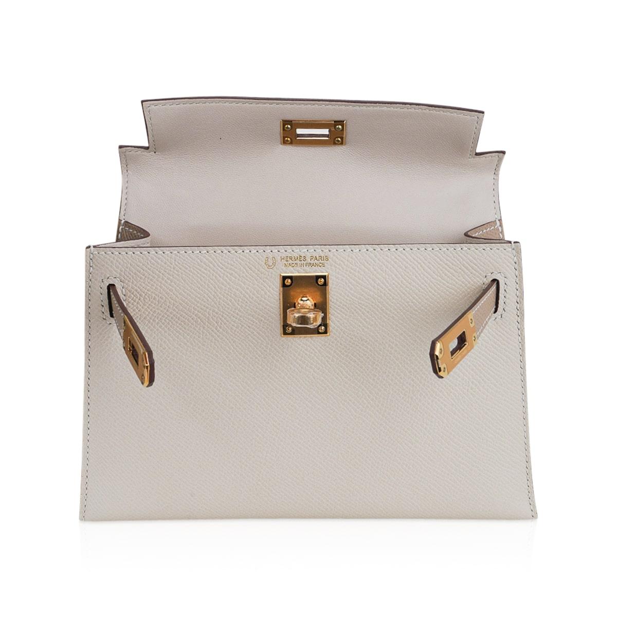 Hermes Kelly HSS 20 Sellier Nata & Trench Mini Bag Gold Hardware Epsom Leather en vente 6