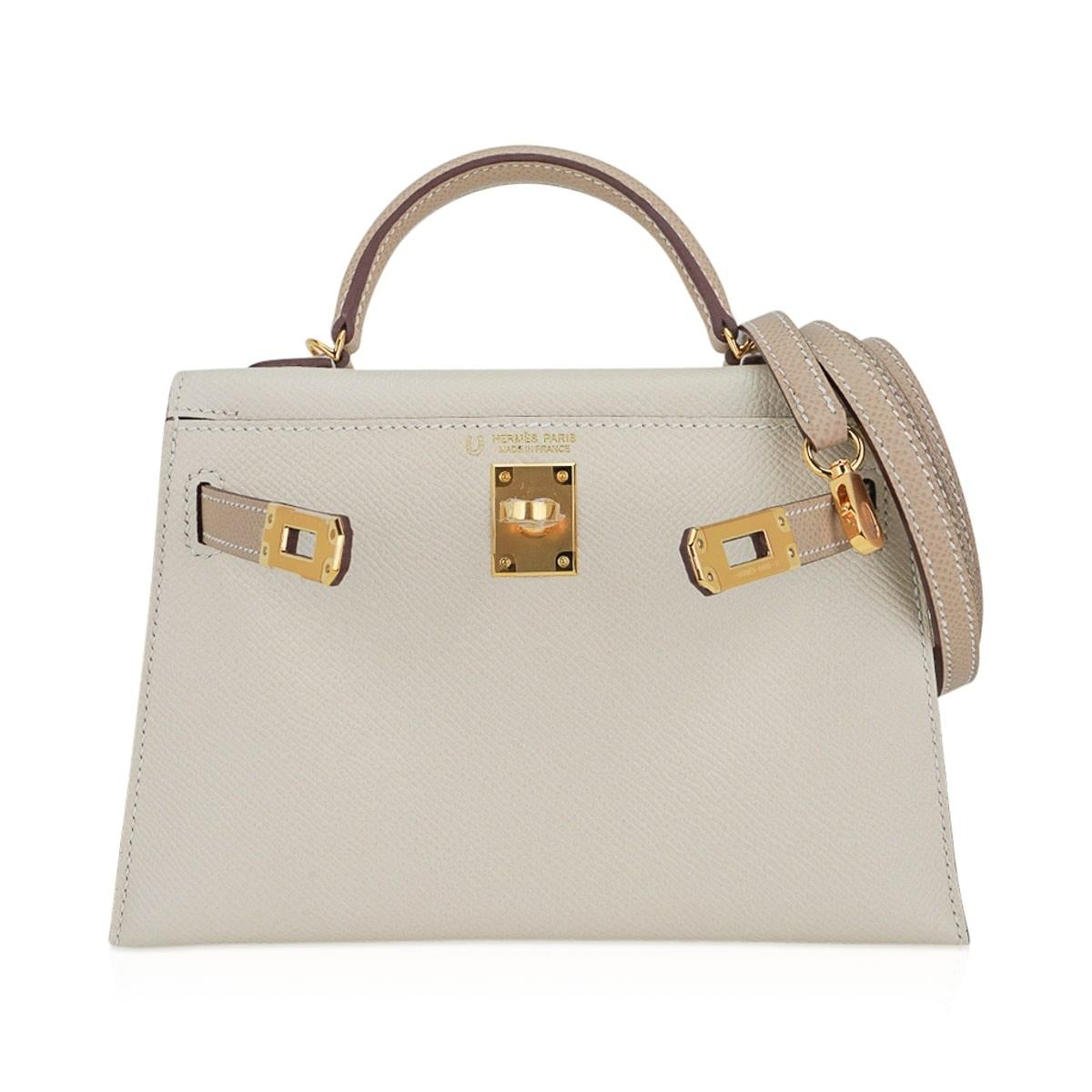 Hermes Kelly HSS 20 Sellier Nata & Trench Mini Bag Gold Hardware Epsom Leather In New Condition For Sale In Miami, FL