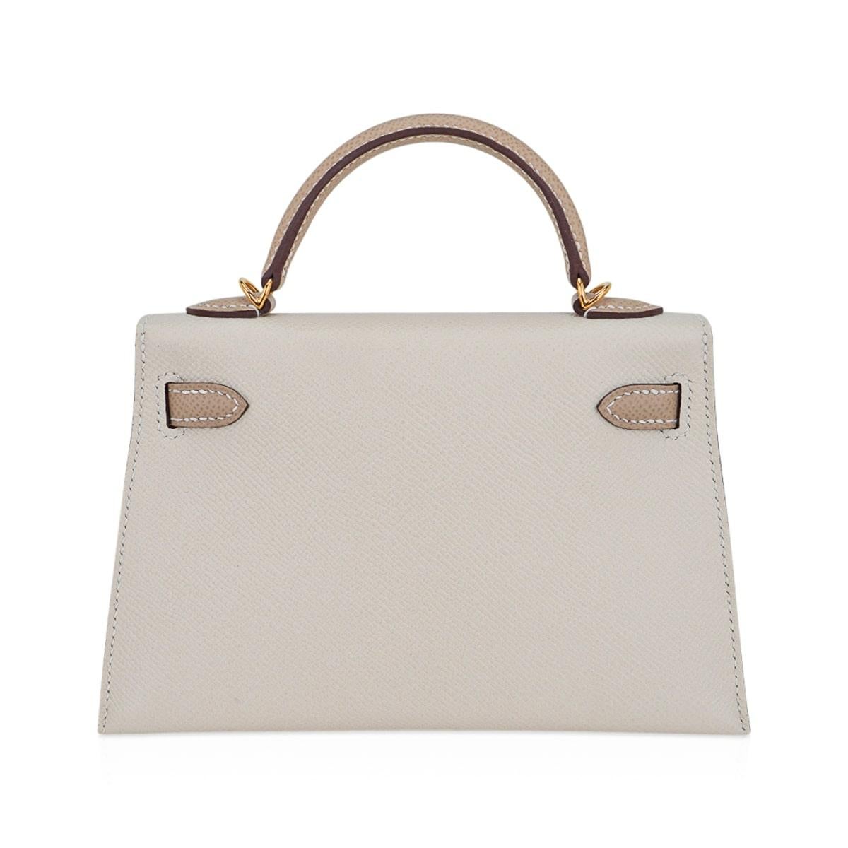 Hermes Kelly HSS 20 Sellier Nata & Trench Mini Bag Gold Hardware Epsom Leather en vente 3