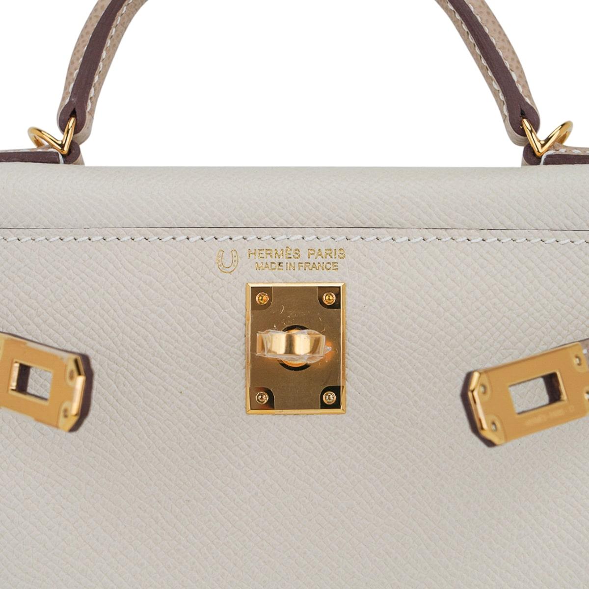 Hermes Kelly HSS 20 Sellier Nata & Trench Mini Bag Gold Hardware Epsom Leather en vente 4