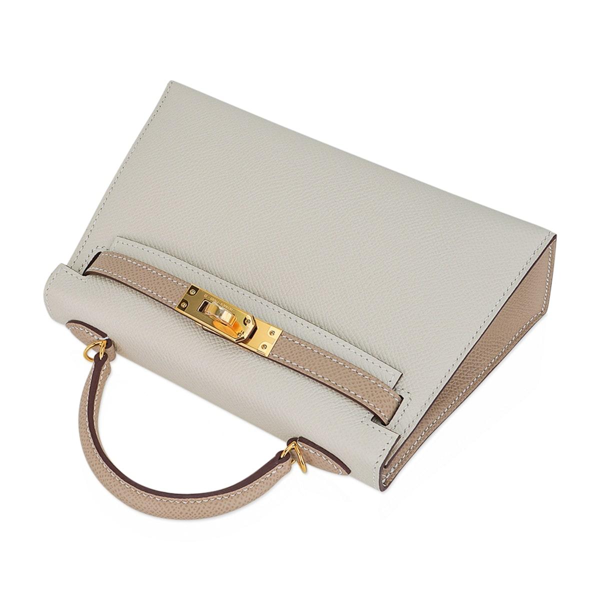 Hermes Kelly HSS 20 Sellier Nata & Trench Mini Bag Gold Hardware Epsom Leather en vente 5