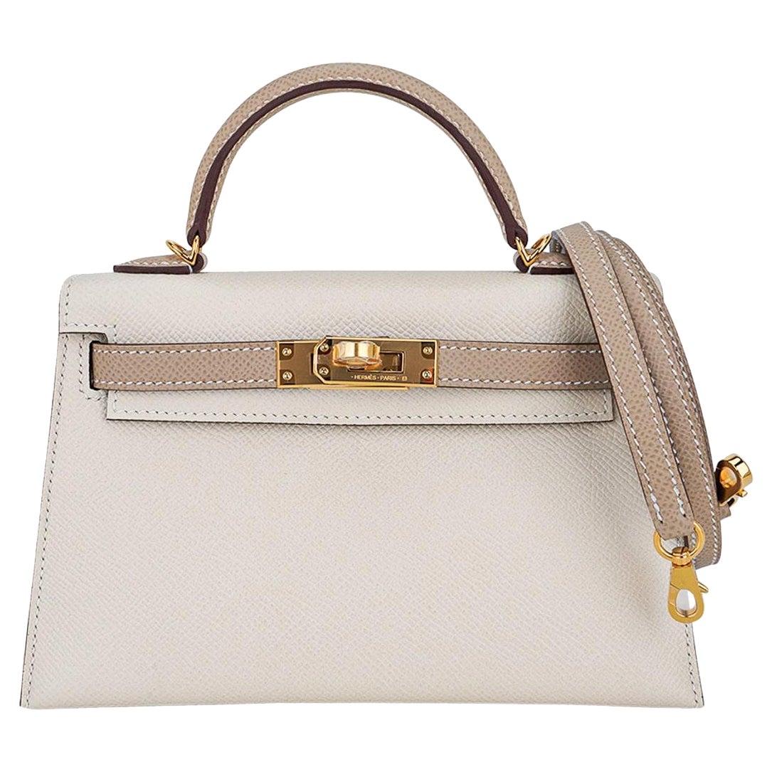 Hermes Kelly HSS 20 Sellier Nata & Trench Mini Bag Gold Hardware Epsom Leather en vente