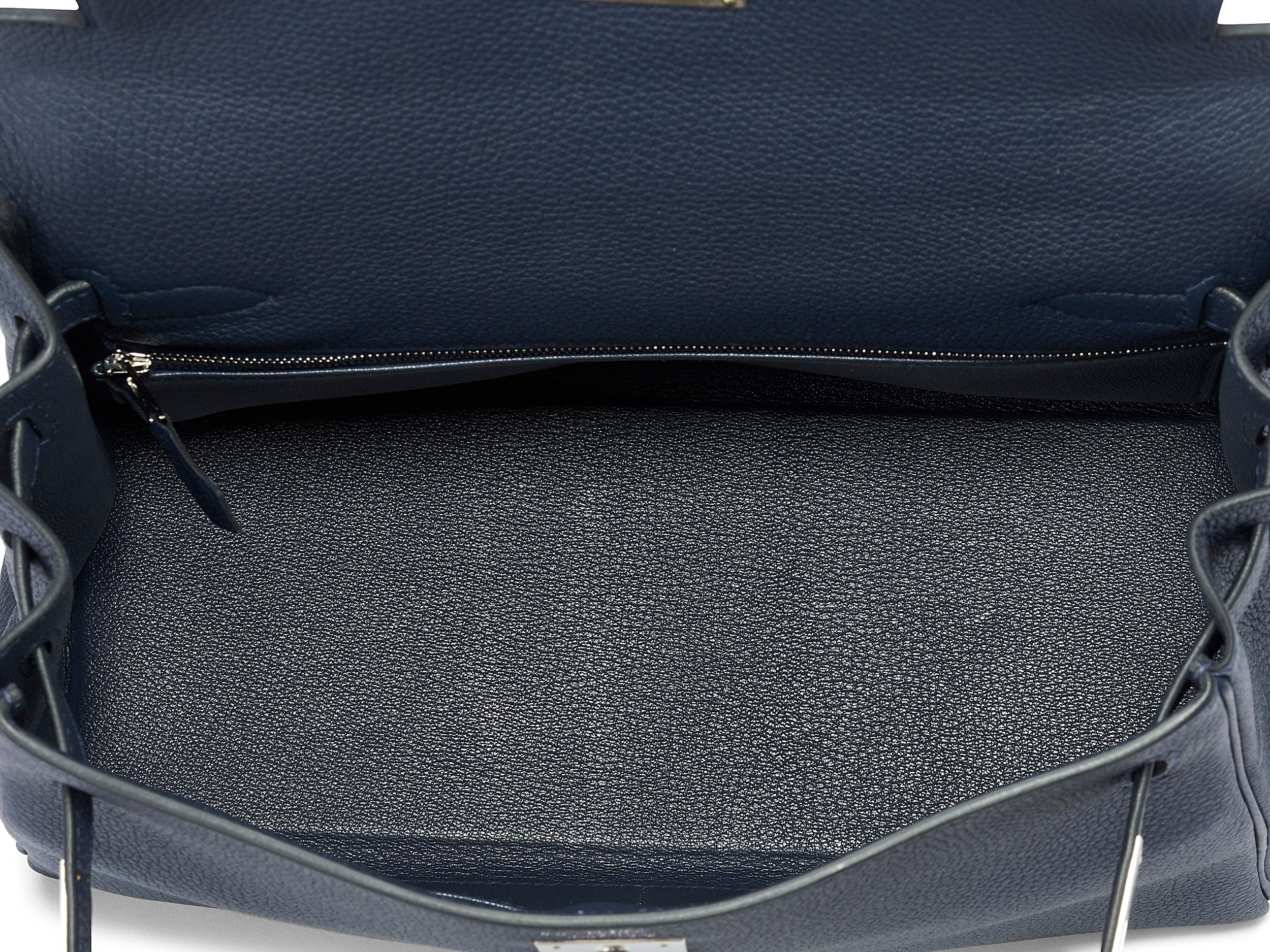 Hermès Kelly HSS 28 Bleu Nuit Togo Hardware Palladio spazzolato in vendita 2