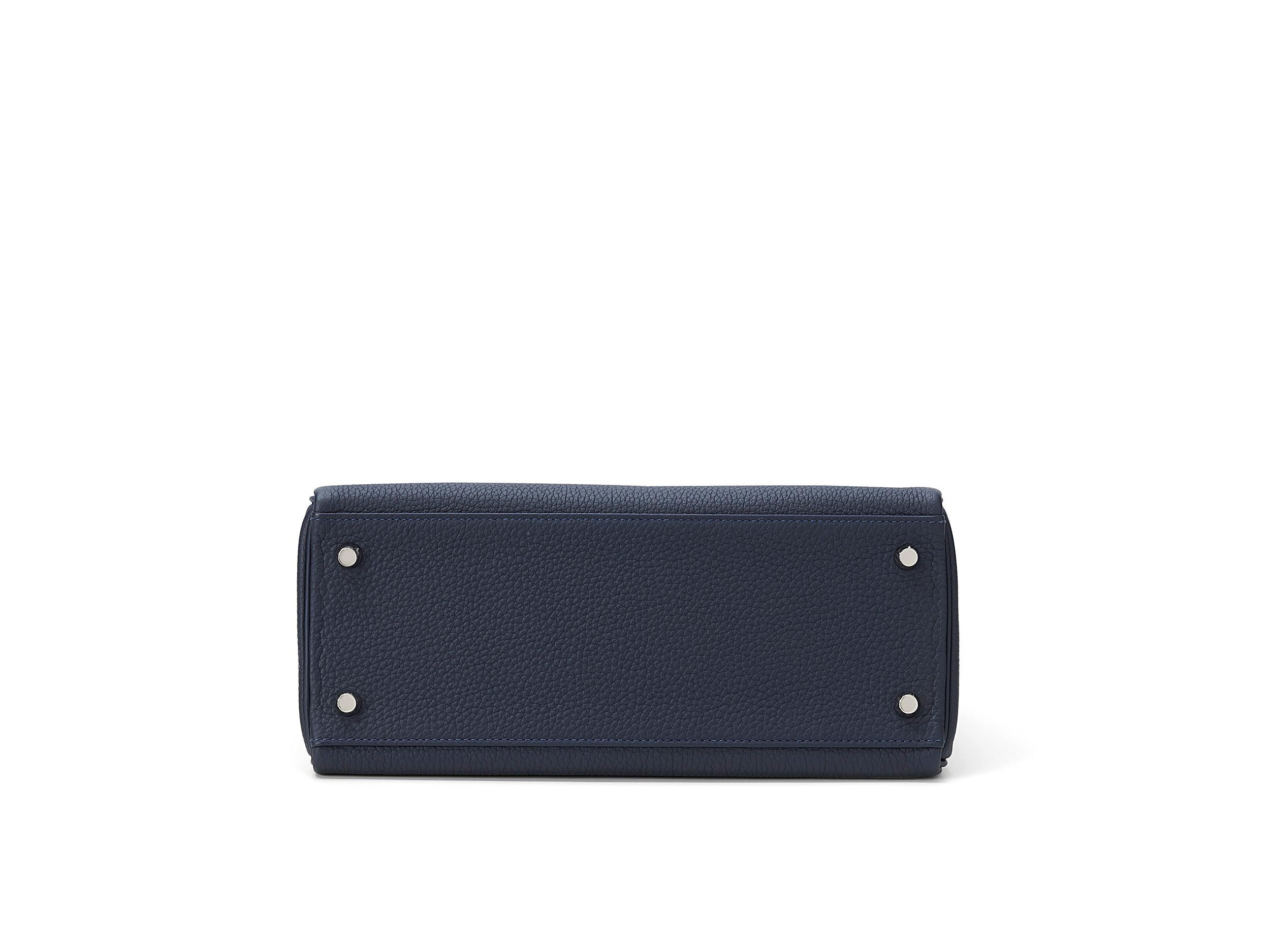 Hermès Kelly HSS 28 Bleu Nuit Togo Hardware Palladio spazzolato in vendita 3
