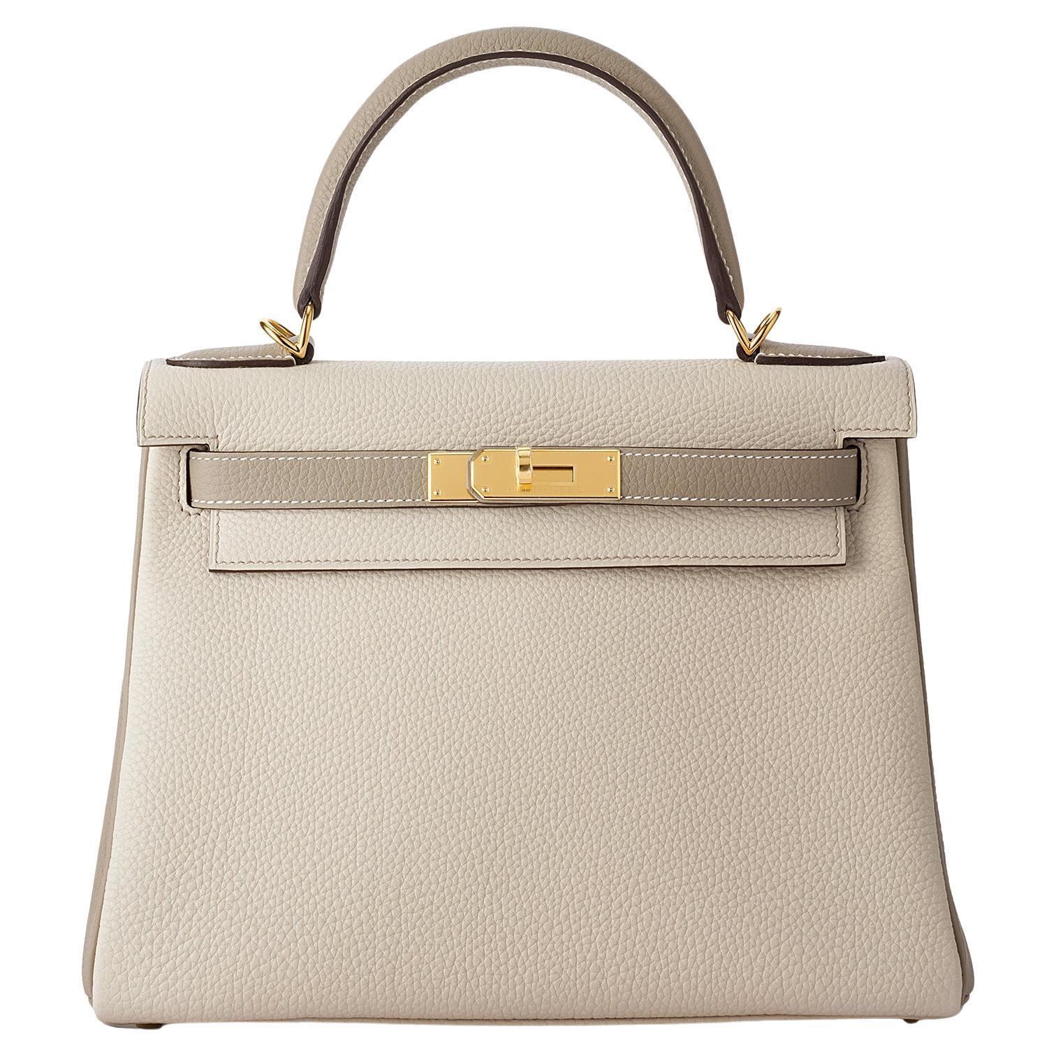 Hermès Kelly HSS 28 Craie/ Gris Tourterelle Togo Gold Hardware For Sale