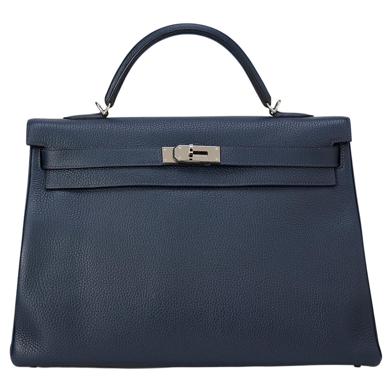 Hermès Kelly HSS 40 Bleu Nuit Taurillon Clemence Palladium Hardware en vente