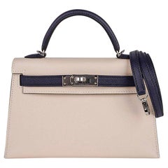 Hermes Kelly HSS Sellier 20 Mini Borsa Craie & Bleu Indigo Epsom Palladium