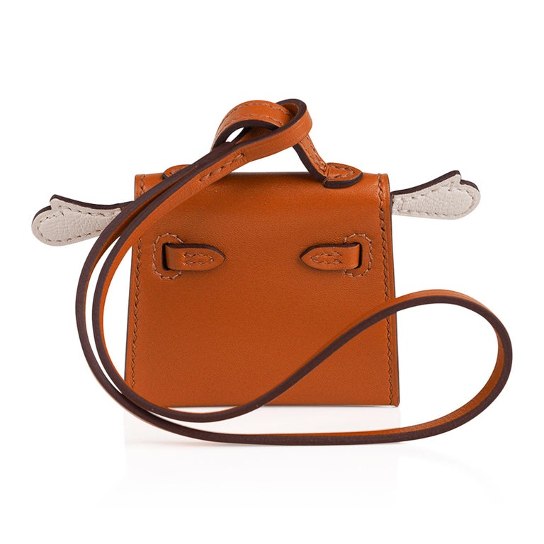 Hermes Kelly Twilly Bag Charm Fauve Palladium Tadelakt Leather