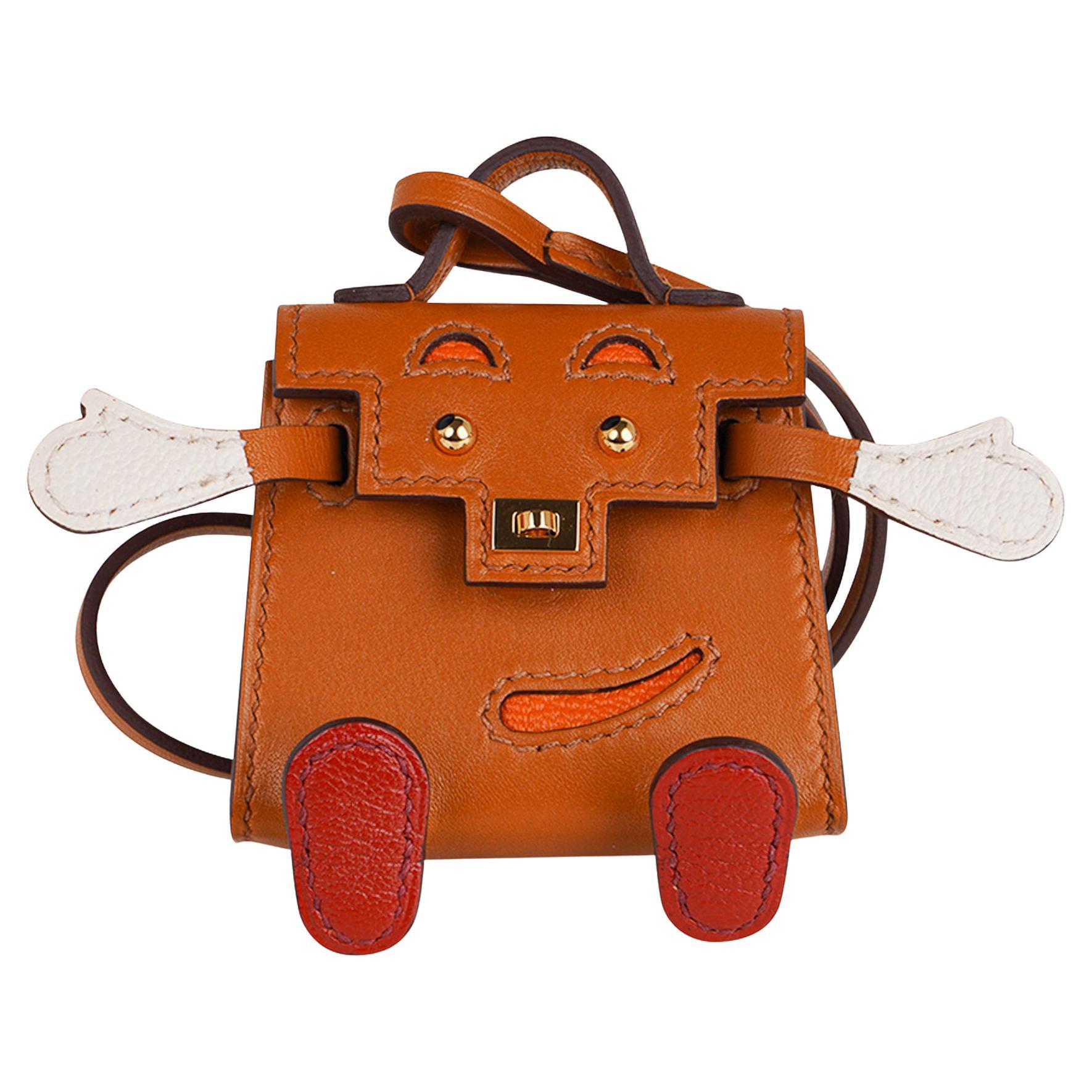 New]Hermes Kelly Twilly Bag Charm Fauve Palladium Tadelakt Leather