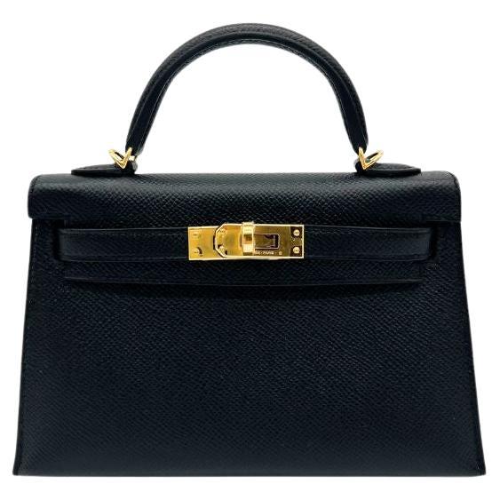 Hermes Noir Mini Kelly 20 Epsom Gold Hardware For Sale