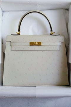 Hermès Kelly II 25 Nata Ostrich Sellier Boréale Gold Hardware G Stamp 2026