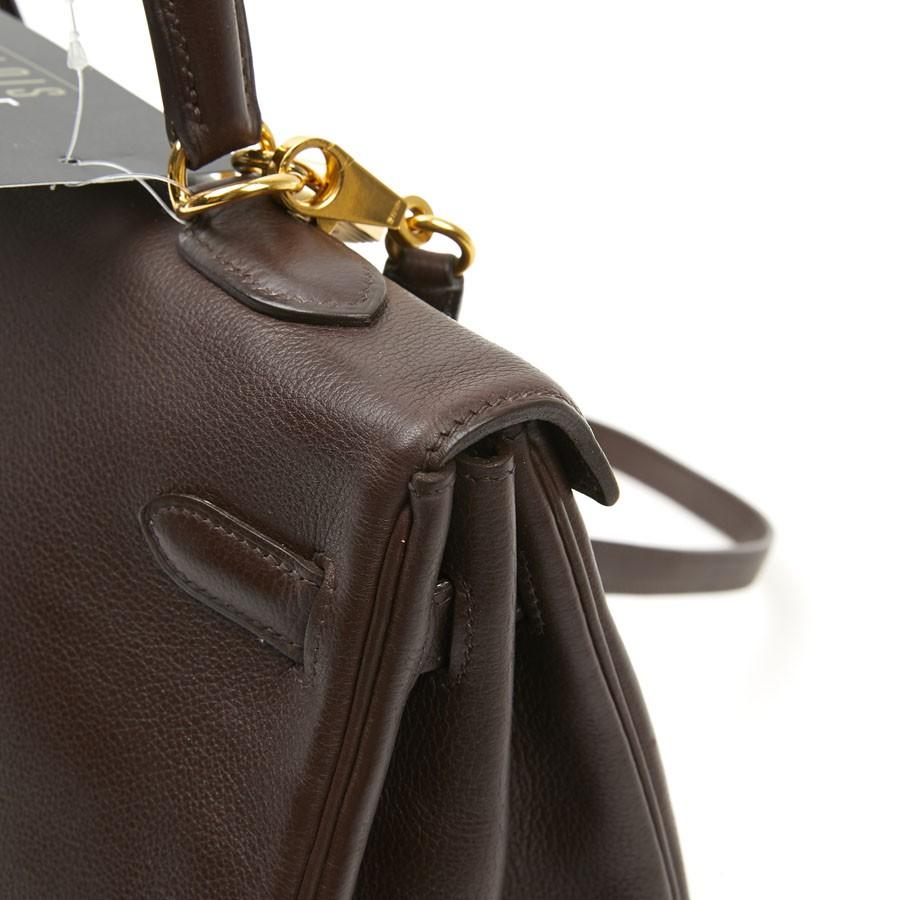 Black HERMES Kelly II 35 Bag in Brown Grained Leather