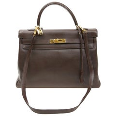 HERMES Kelly II 35 Bag in Brown Grained Leather